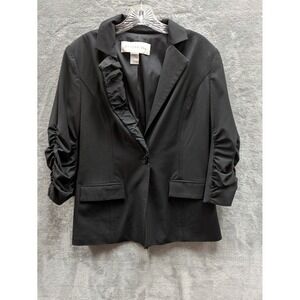 Professional Ruffle Blazer Doncaster Womens 12 Black Ruched Sleeve Career Jacket
